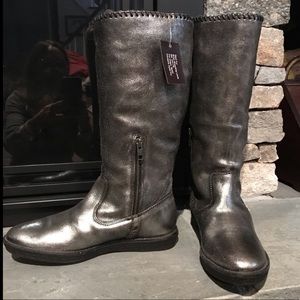 TRASK Ariana Gunmetal Genuine Shearling Lined Leather Boots wms 10